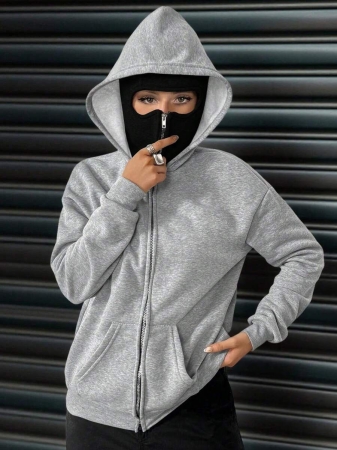 Social Anxiety Essential,Face-Covering,Women's Oversized Fit&Regular Length Double-Hooded Hooded Sweatshirt&Sweatshirts,Zip-Up With Pocket,Fall Women Clothes,Winter Clothes For Women,Autumn Clothes,Winter,Winter Clothes,Fall Clothes - Image 11