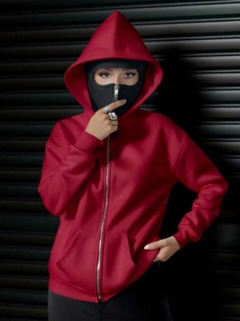 Social Anxiety Essential,Face-Covering,Women's Oversized Fit&Regular Length Double-Hooded Hooded Sweatshirt&Sweatshirts,Zip-Up With Pocket,Fall Women Clothes,Winter Clothes For Women,Autumn Clothes,Winter,Winter Clothes,Fall Clothes - Image 19