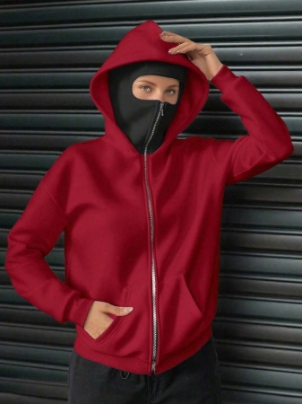 Social Anxiety Essential,Face-Covering,Women's Oversized Fit&Regular Length Double-Hooded Hooded Sweatshirt&Sweatshirts,Zip-Up With Pocket,Fall Women Clothes,Winter Clothes For Women,Autumn Clothes,Winter,Winter Clothes,Fall Clothes - Image 20