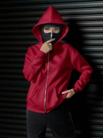 Social Anxiety Essential,Face-Covering,Women's Oversized Fit&Regular Length Double-Hooded Hooded Sweatshirt&Sweatshirts,Zip-Up With Pocket,Fall Women Clothes,Winter Clothes For Women,Autumn Clothes,Winter,Winter Clothes,Fall Clothes - Image 21