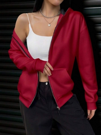 Social Anxiety Essential,Face-Covering,Women's Oversized Fit&Regular Length Double-Hooded Hooded Sweatshirt&Sweatshirts,Zip-Up With Pocket,Fall Women Clothes,Winter Clothes For Women,Autumn Clothes,Winter,Winter Clothes,Fall Clothes - Image 24