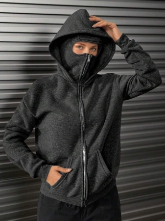 Social Anxiety Essential,Face-Covering,Women's Oversized Fit&Regular Length Double-Hooded Hooded Sweatshirt&Sweatshirts,Zip-Up With Pocket,Fall Women Clothes,Winter Clothes For Women,Autumn Clothes,Winter,Winter Clothes,Fall Clothes - Image 28