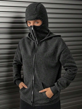 Social Anxiety Essential,Face-Covering,Women's Oversized Fit&Regular Length Double-Hooded Hooded Sweatshirt&Sweatshirts,Zip-Up With Pocket,Fall Women Clothes,Winter Clothes For Women,Autumn Clothes,Winter,Winter Clothes,Fall Clothes - Image 29