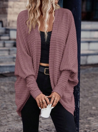 SHEIN Frenchy Women's Solid Color Bat Wing Casual Open Front Long Sleeve Jacket In Fall/Winter - Image 11