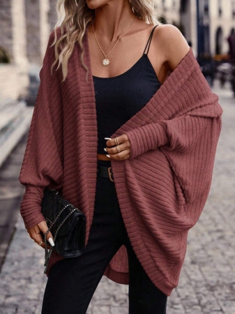 SHEIN Frenchy Women's Solid Color Bat Wing Casual Open Front Long Sleeve Jacket In Fall/Winter - Image 19