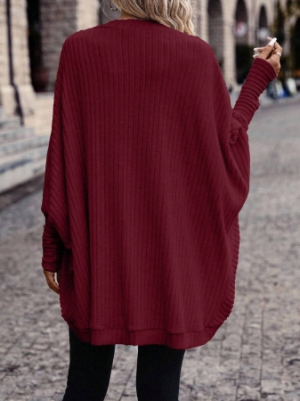 SHEIN Frenchy Women's Solid Color Bat Wing Casual Open Front Long Sleeve Jacket In Fall/Winter - Image 21