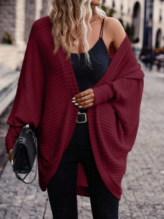 SHEIN Frenchy Women's Solid Color Bat Wing Casual Open Front Long Sleeve Jacket In Fall/Winter - Image 22