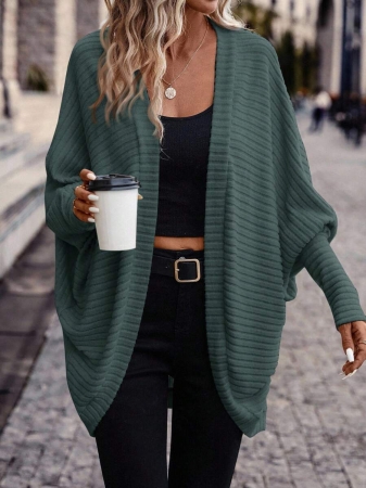 SHEIN Frenchy Women's Solid Color Bat Wing Casual Open Front Long Sleeve Jacket In Fall/Winter - Image 26