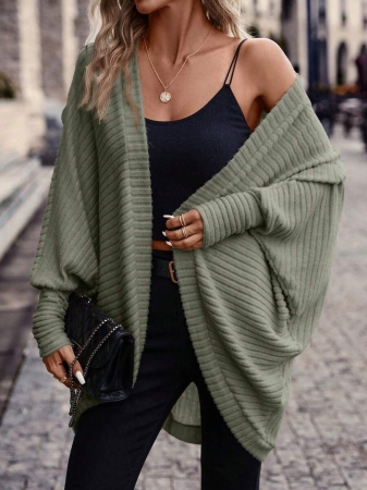 SHEIN Frenchy Women's Solid Color Bat Wing Casual Open Front Long Sleeve Jacket In Fall/Winter - Image 37