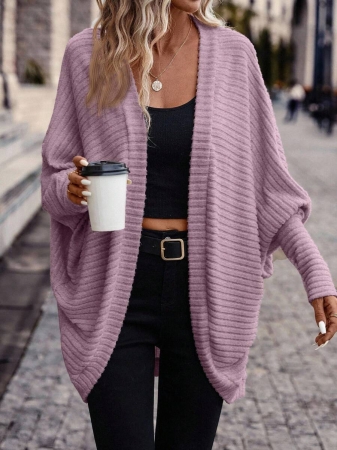 SHEIN Frenchy Women's Solid Color Bat Wing Casual Open Front Long Sleeve Jacket In Fall/Winter - Image 62