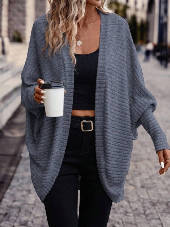 SHEIN Frenchy Women's Solid Color Bat Wing Casual Open Front Long Sleeve Jacket In Fall/Winter - Image 92