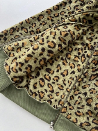 Elamini 1pc Black & White Casual Cute Contrast Color Flannel Thermal Lined Printed Leopard Heart Zip-Up Soft Sweatshirt Jacket For Women, Back To School Season - Image 40