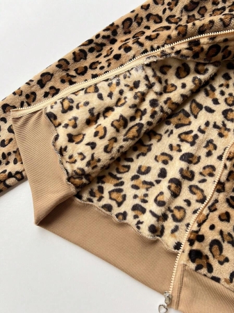 Elamini 1pc Black & White Casual Cute Contrast Color Flannel Thermal Lined Printed Leopard Heart Zip-Up Soft Sweatshirt Jacket For Women, Back To School Season - Image 66