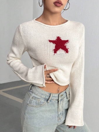 EgrlEra Women's Casual Star Pattern Sweater, Autumn - Image 7