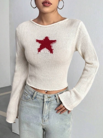 EgrlEra Women's Casual Star Pattern Sweater, Autumn - Image 10