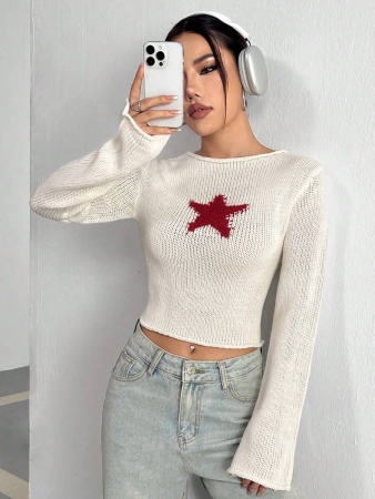 EgrlEra Women's Casual Star Pattern Sweater, Autumn - Image 11