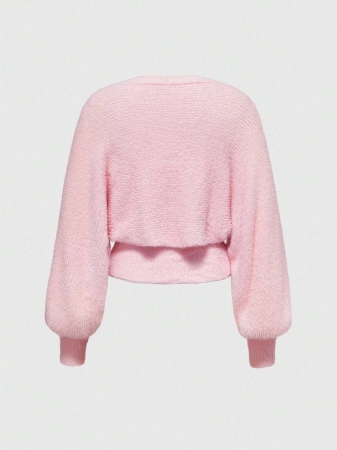 ROMWE Kawaii 2pcs/Set Autumn/Winter Versatile White Aesthetic Sweet Girl Tube Top & Lantern Sleeve Sweater - Image 3