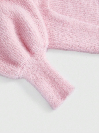 ROMWE Kawaii 2pcs/Set Autumn/Winter Versatile White Aesthetic Sweet Girl Tube Top & Lantern Sleeve Sweater - Image 4