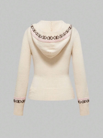 ROMWE Avant Vintage Y2K Fair Isle Bowknot Fitted Hooded Sweater For Women - Image 3