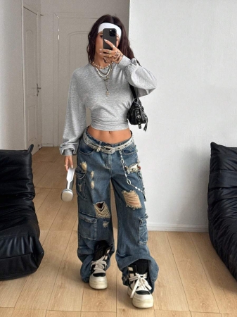 Coolane WomenS Fall/Winter Back To School Basic Solid Color Pleated Asymmetrical Neck Long Sleeve Pullover Sweatshirt - Image 6