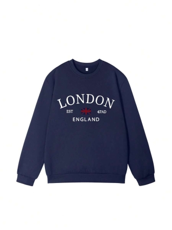 Women's Casual Crew Neck Sweatshirt With Stylish Color Blocking And English Graphic Print, Versatile For Daily Wear, Autumn/Winter - Image 5