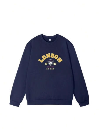 Women's Casual Crew Neck Sweatshirt With Stylish Color Blocking And English Graphic Print, Versatile For Daily Wear, Autumn/Winter - Image 13