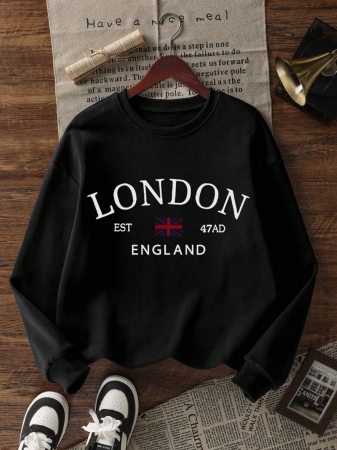 Women's Casual Crew Neck Sweatshirt With Stylish Color Blocking And English Graphic Print, Versatile For Daily Wear, Autumn/Winter - Image 18