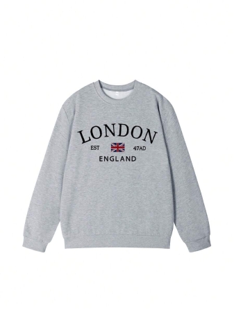 Women's Casual Crew Neck Sweatshirt With Stylish Color Blocking And English Graphic Print, Versatile For Daily Wear, Autumn/Winter - Image 29