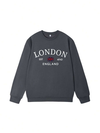 Women's Casual Crew Neck Sweatshirt With Stylish Color Blocking And English Graphic Print, Versatile For Daily Wear, Autumn/Winter - Image 36