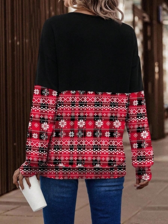 SHEIN LUNE Women's Contrast Color Crossed Neckline Drop Shoulder Long Sleeve Casual Sweatshirt Fall Cloth For Women - Image 18