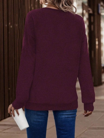 SHEIN LUNE Women's Contrast Color Crossed Neckline Drop Shoulder Long Sleeve Casual Sweatshirt Fall Cloth For Women - Image 30