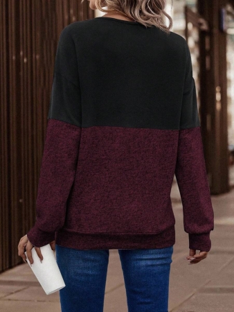 SHEIN LUNE Women's Contrast Color Crossed Neckline Drop Shoulder Long Sleeve Casual Sweatshirt Fall Cloth For Women - Image 43