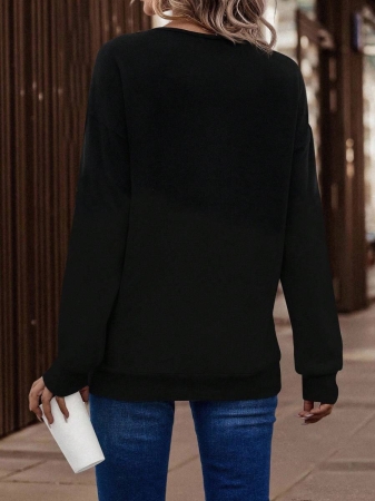 SHEIN LUNE Women's Contrast Color Crossed Neckline Drop Shoulder Long Sleeve Casual Sweatshirt Fall Cloth For Women - Image 49