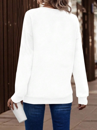 SHEIN LUNE Women's Contrast Color Crossed Neckline Drop Shoulder Long Sleeve Casual Sweatshirt Fall Cloth For Women - Image 61