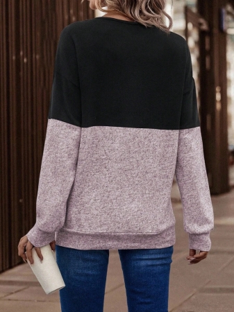 SHEIN LUNE Women's Contrast Color Crossed Neckline Drop Shoulder Long Sleeve Casual Sweatshirt Fall Cloth For Women - Image 67