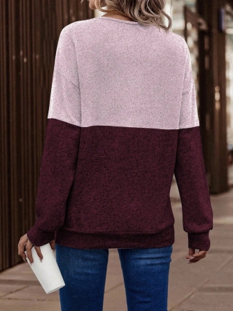 SHEIN LUNE Women's Contrast Color Crossed Neckline Drop Shoulder Long Sleeve Casual Sweatshirt Fall Cloth For Women - Image 73