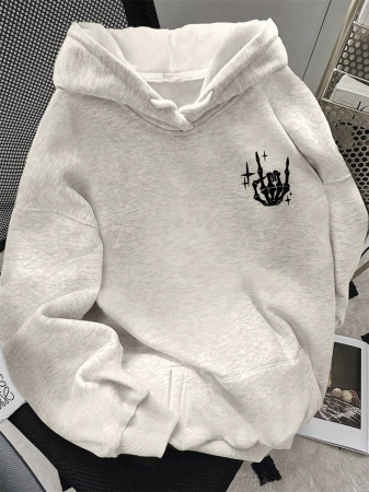 SHEIN Women's Casual Loose Letter & Skull Print Long Sleeve Hoodie Sweatshirt, Autumn - Image 3