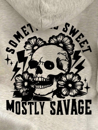 SHEIN Women's Casual Loose Letter & Skull Print Long Sleeve Hoodie Sweatshirt, Autumn - Image 6