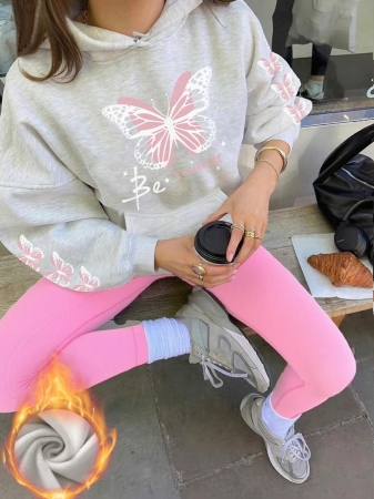 Women's Autumn/Winter New Simple Ins Dreamy Girl Sweet Butterfly Print Casual Everyday Versatile Hoodie Sweatshirt - Image 4