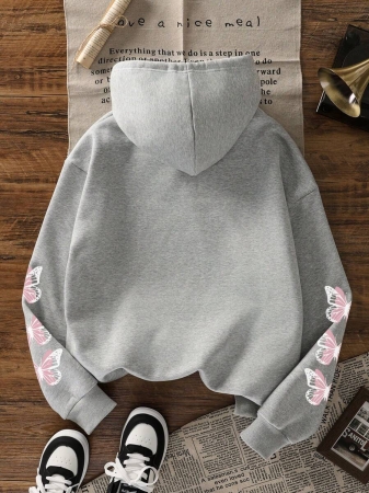 Women's Autumn/Winter New Simple Ins Dreamy Girl Sweet Butterfly Print Casual Everyday Versatile Hoodie Sweatshirt - Image 5