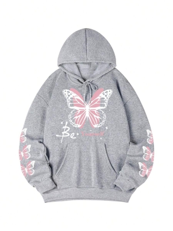 Women's Autumn/Winter New Simple Ins Dreamy Girl Sweet Butterfly Print Casual Everyday Versatile Hoodie Sweatshirt - Image 8