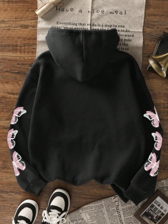 Women's Autumn/Winter New Simple Ins Dreamy Girl Sweet Butterfly Print Casual Everyday Versatile Hoodie Sweatshirt - Image 12