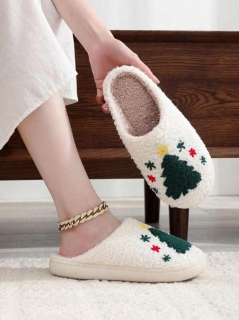 Christmas Style Pattern Fuzzy Slippers For Women And Men, Winter Warm Closed Toe Flat Floor Shoes, Cozy Soft Sole Home Slippers - Image 4