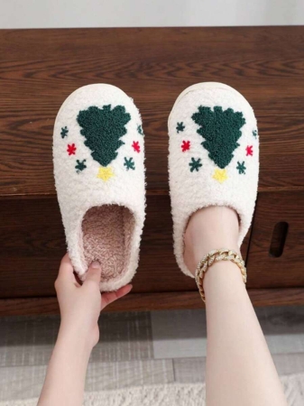 Christmas Style Pattern Fuzzy Slippers For Women And Men, Winter Warm Closed Toe Flat Floor Shoes, Cozy Soft Sole Home Slippers - Image 5