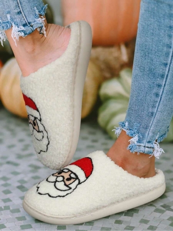 Christmas Style Pattern Fuzzy Slippers For Women And Men, Winter Warm Closed Toe Flat Floor Shoes, Cozy Soft Sole Home Slippers - Image 9