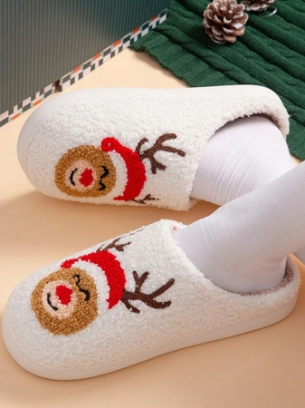 Christmas Style Pattern Fuzzy Slippers For Women And Men, Winter Warm Closed Toe Flat Floor Shoes, Cozy Soft Sole Home Slippers - Image 20