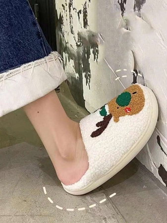 Christmas Style Pattern Fuzzy Slippers For Women And Men, Winter Warm Closed Toe Flat Floor Shoes, Cozy Soft Sole Home Slippers - Image 26