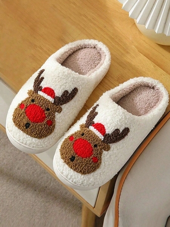 Christmas Style Pattern Fuzzy Slippers For Women And Men, Winter Warm Closed Toe Flat Floor Shoes, Cozy Soft Sole Home Slippers - Image 31