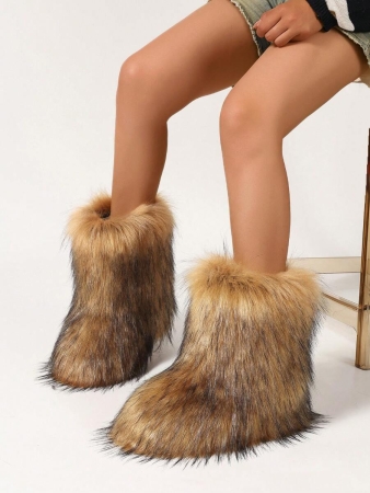 Women's Furry Faux Fur Boots Fuzzy Fluffy Mid Calf Snow Boots Suede Warm Fur Lined Booties Flat Fashion Boots Black Winter Boots For Women - Image 11