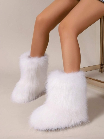 Women's Furry Faux Fur Boots Fuzzy Fluffy Mid Calf Snow Boots Suede Warm Fur Lined Booties Flat Fashion Boots Black Winter Boots For Women - Image 17